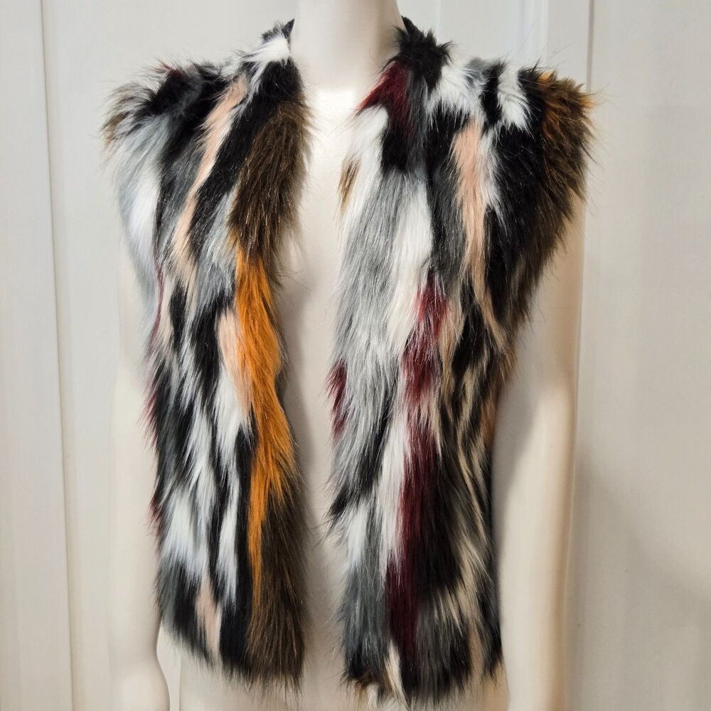 Anthropologie Rosie Neira Faux Fur Wool Vest Sz XS Multicolor Indie Boho Hippie
